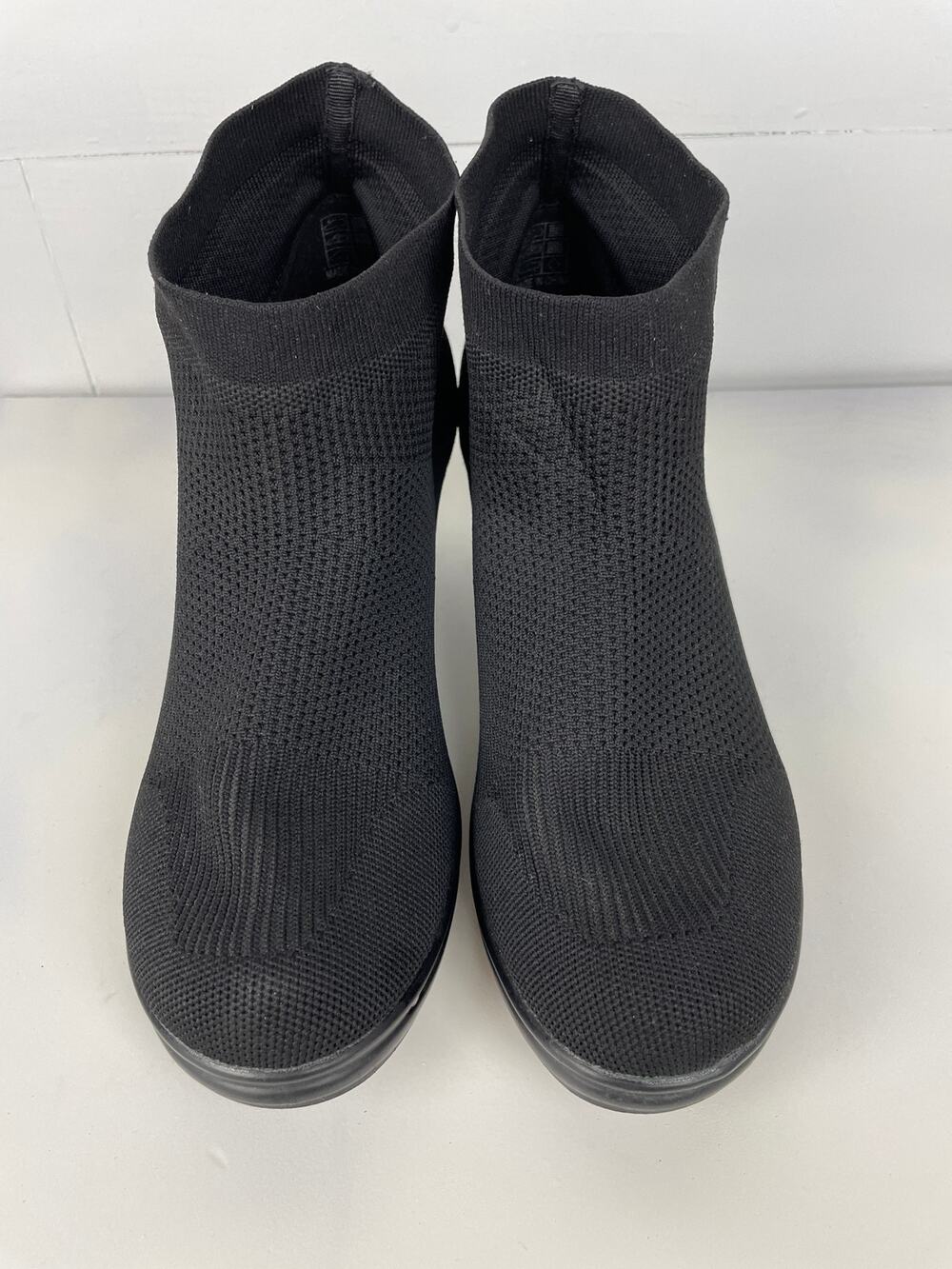 Bernie Mev Doll Black Stretch Knit Sock Ankle Booties Block Heel Sz 41 US 9.5-10
